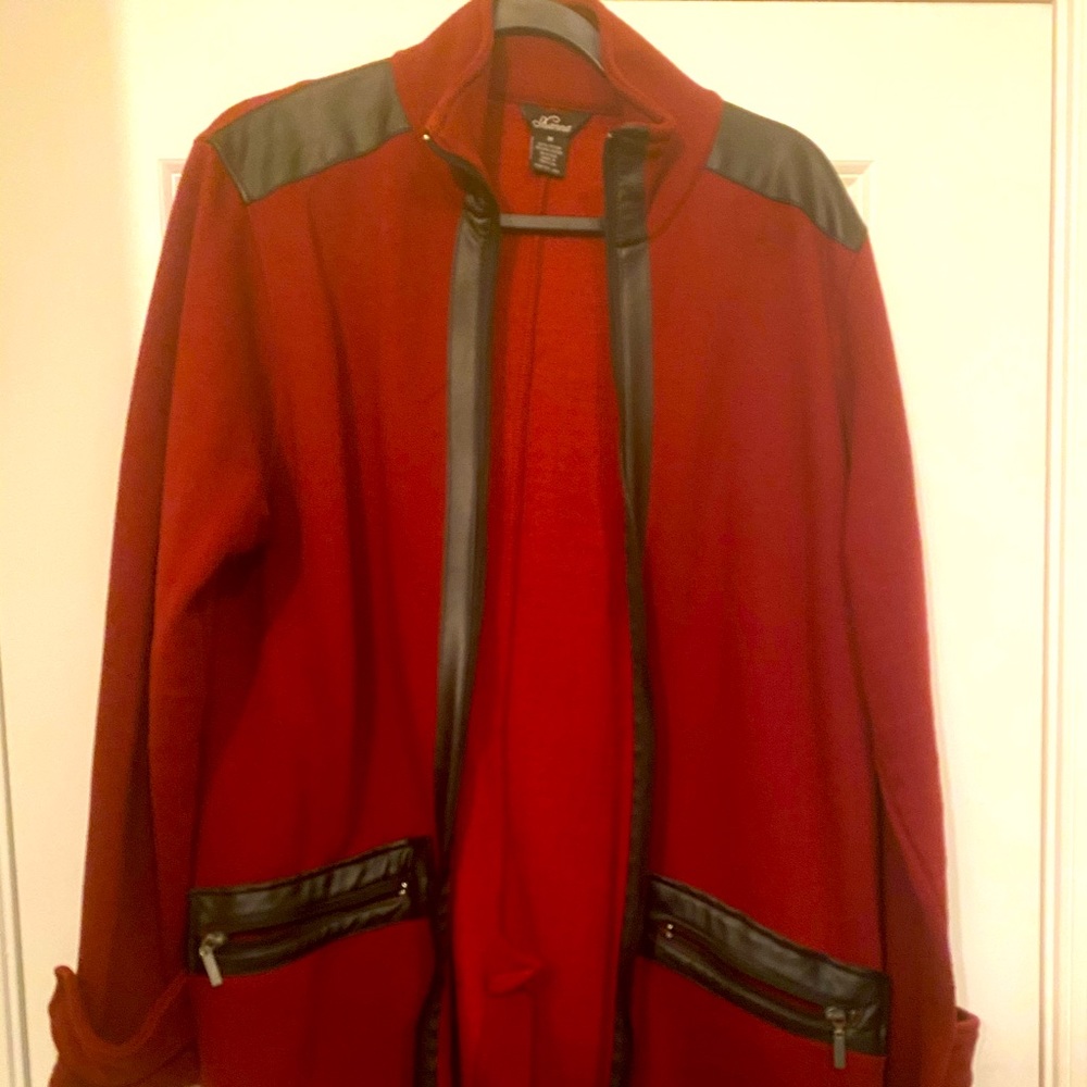 Shanna long leather and fabric light long jacket